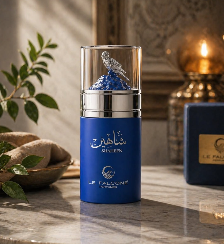Frasco azul Shaheen Le Falconé en mármol — kit regalo
